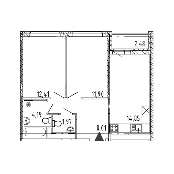 2-комнатная квартира 53.33 м², 20/20 эт., ЖК «Новые горизонты 2»